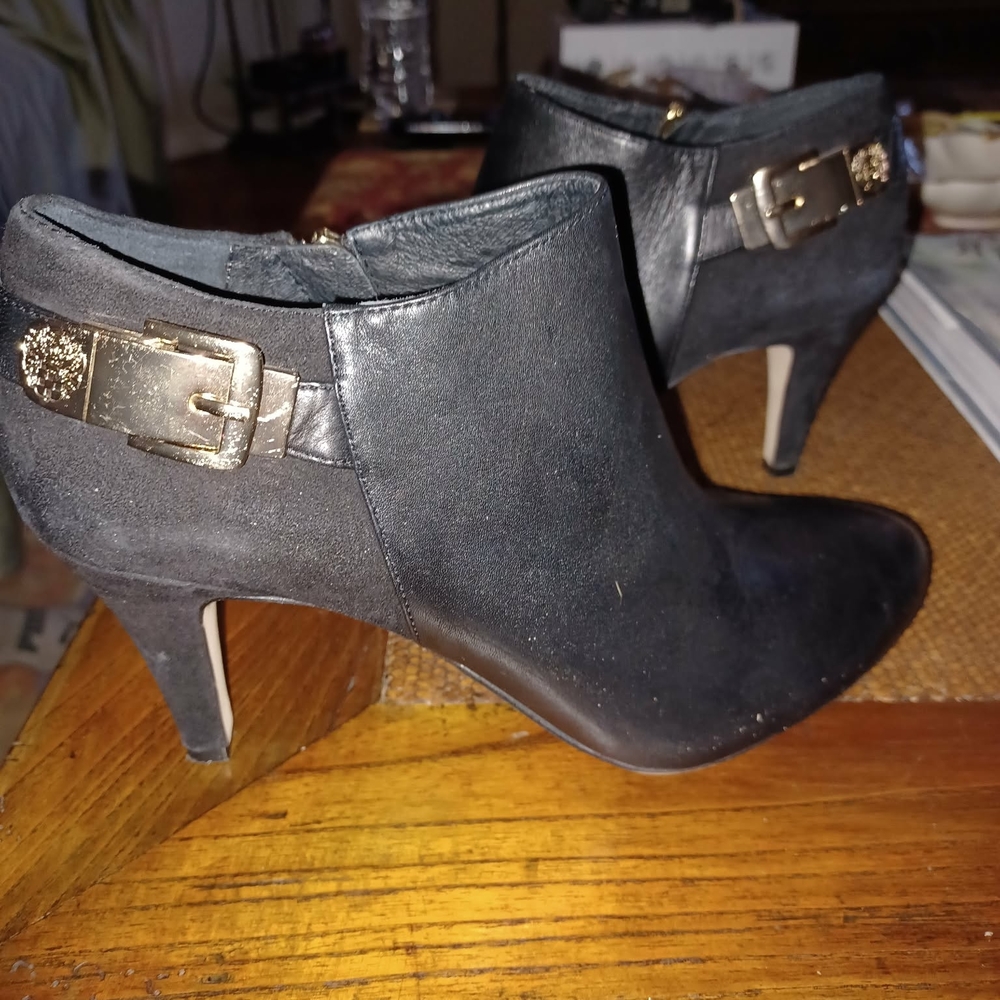 Vince Camuto Black Ankle Booties with Gold Buckle